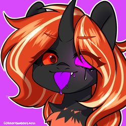 Size: 1000x1000 | Tagged: safe, artist:cottonsweets, imported from derpibooru, oc, oc:rembug, oc:remnant, changeling, :p, drool, orange changeling, tongue out