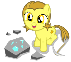 Size: 3930x3460 | Tagged: safe, artist:strategypony, imported from derpibooru, oc, oc only, oc:golden star, earth pony, pony, diamond, female, filly, high res, iron pickaxe, minecraft, pickaxe, simple background, stone, transparent background