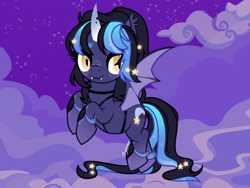 Size: 1600x1200 | Tagged: safe, artist:moonbatz, imported from derpibooru, oc, oc only, oc:stella luna, alicorn, bat pony, bat pony alicorn, pony, bat wings, female, horn, mare, night, solo, wings