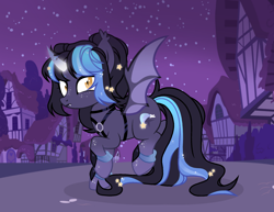 Size: 1788x1381 | Tagged: safe, artist:moonbatz, imported from derpibooru, oc, oc only, oc:stella luna, alicorn, bat pony, bat pony alicorn, pony, bat wings, female, horn, mare, night, solo, wings