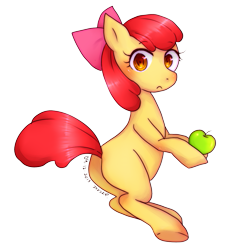 Size: 517x565 | Tagged: safe, artist:divskr, imported from derpibooru, apple bloom, earth pony, pony, apple, bloom butt, butt, female, filly, food, looking at you, obligatory apple, plot, simple background, solo, transparent background