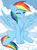 Size: 2446x3300 | Tagged: safe, artist:megabait, imported from derpibooru, rainbow dash, oc, pegasus, pony, chest fluff, cloud, cute, dashabetes, eyes closed, high res, on a cloud, sitting, sky, smiling, solo, spread wings, wings