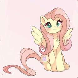 Size: 846x847 | Tagged: safe, artist:nin10ja, imported from derpibooru, fluttershy, pegasus, pony, blushing, chest fluff, cute, daaaaaaaaaaaw, female, hnnng, looking at you, mare, shyabetes, simple background, sitting, smiling, solo, spread wings, wings