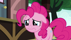 Size: 1280x720 | Tagged: safe, imported from derpibooru, screencap, pinkie pie, earth pony, pony, rock solid friendship, season 7, cute, diapinkes, floppy ears, poor pinkie pie, sad, sadorable, solo, wavy mouth