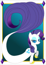 Size: 308x434 | Tagged: safe, artist:queenzora, imported from derpibooru, rarity, merpony, pony, seapony (g4), unicorn, blue background, blue eyes, blue mane, female, fish tail, flowing tail, hoof shoes, horn, lidded eyes, looking at you, seaponified, seapony rarity, signature, simple background, smiling, solo, species swap, tail, water