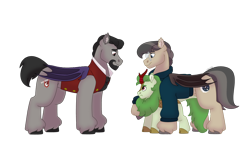 Size: 1280x732 | Tagged: safe, artist:itstechtock, imported from derpibooru, oc, oc only, oc:emerald grove, oc:tranquil rhapsody, oc:waxing lyrical, bat pony, kirin, pony, simple background, transparent background