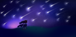 Size: 3500x1720 | Tagged: safe, artist:miha, imported from derpibooru, oc, oc only, oc:making amends, pegasus, pony, commission, night, shooting star, solo, stars, windswept mane, ych result