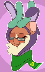 Size: 1882x3000 | Tagged: safe, artist:mrneo, imported from derpibooru, cashmere (tfh), deer, reindeer, them's fightin' herds, bunny ears, bunny hood, cashbetes, clothes, community related, glasses, scarf, solo, uwu