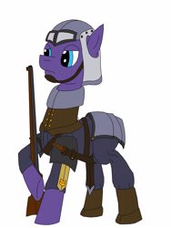 Size: 2449x3260 | Tagged: safe, artist:timejumper, imported from derpibooru, oc, oc only, earth pony, pony, series:soldiers of the coalition, armor, boots, clothes, collar, equestrian royal army, gun, helmet, high res, knife, rifle, royal army, shoes, soldier, solo, trencher, united kingdom of equestria, weapon