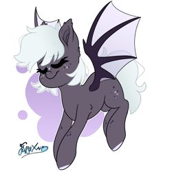 Size: 2000x2000 | Tagged: safe, artist:fluffyxai, imported from derpibooru, oc, oc only, oc:kemmek lightez, bat pony, pony, eyes closed, female, freckles, high res, mare, smiling, solo