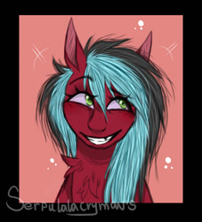 Size: 771x850 | Tagged: safe, artist:serpulalacryman, imported from derpibooru, oc, oc only, oc:razzmatazz gleam, bat pony, hybrid, pegasus, pony, female, gap teeth, solo