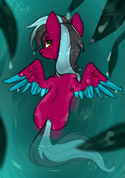 Size: 471x671 | Tagged: safe, artist:thomas_ray, imported from derpibooru, oc, oc only, oc:razzmatazz gleam, pegasus, pony, female, looking at you, looking up, looking up at you, mare, solo, spread wings, swimming, wings