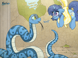 Size: 5000x3750 | Tagged: safe, artist:fluffyxai, imported from derpibooru, oc, oc only, serpent, snake, unicorn, blushing, coils, female, forked tongue, mare, nervous, scared, smiling, speech, sweat, talking, text, tongue out, wrapped