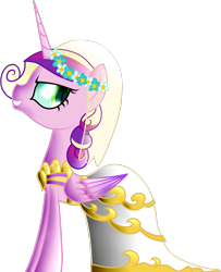 Size: 1015x1250 | Tagged: safe, artist:pixels-and-ponies, artist:princessfaeron, imported from derpibooru, princess cadance, queen chrysalis, pony, a canterlot wedding, clothes, disguise, disguised changeling, dress, fake cadance, marriage, solo, wedding, wedding dress