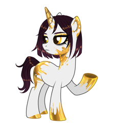 Size: 2500x2700 | Tagged: safe, alternate version, artist:rowcliffe, imported from derpibooru, oc, oc only, oc:princess marigold, pony, unicorn, eyeshadow, female, gold, high res, makeup, mare, midas touch, nudity, raised hoof, simple background, solo, white background