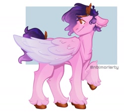 Size: 1807x1637 | Tagged: safe, artist:nblmoriarty, imported from derpibooru, pipp petals, pegasus, pony, abstract background, adorapipp, cute, female, floppy ears, g5, looking back, mare, raised hoof, smiling, solo, unshorn fetlocks, wings
