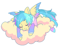 Size: 1260x1000 | Tagged: safe, artist:lavvythejackalope, imported from derpibooru, oc, oc only, pegasus, pony, cloud, commission, eyes closed, on a cloud, pegasus oc, simple background, sleeping, solo, transparent background, two toned wings, wings, ych result