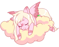 Size: 1255x1000 | Tagged: safe, artist:lavvythejackalope, imported from derpibooru, oc, oc only, pegasus, pony, cloud, commission, eyes closed, on a cloud, pegasus oc, simple background, sleeping, solo, transparent background, two toned wings, wings, ych result