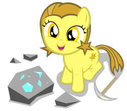 Size: 3930x3460 | Tagged: safe, artist:strategypony, imported from derpibooru, oc, oc only, oc:golden star, earth pony, pony, diamond, female, filly, iron pickaxe, minecraft, pickaxe, simple background, stone, transparent background