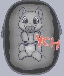 Size: 496x585 | Tagged: safe, artist:binkyroom, imported from derpibooru, pony, basket, commission, cute, diaper, female, filly, foal, looking at you, pacifier, smiling, smiling at you, solo, ych sketch, your character here