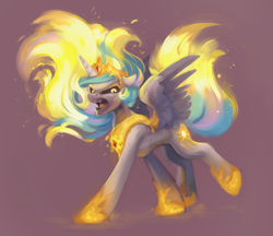 Size: 1800x1558 | Tagged: safe, artist:jewellier, artist:lummh, imported from derpibooru, daybreaker, princess celestia, alicorn, pony, angry, fury, here comes the sun, solo, transformation