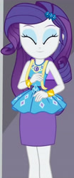 Size: 1920x4602 | Tagged: safe, imported from derpibooru, screencap, rarity, equestria girls, equestria girls series, fomo, spoiler:eqg series (season 2), bracelet, clothes, cropped, cute, cutie mark, cutie mark on clothes, eyes closed, female, geode of shielding, hairpin, jewelry, magical geodes, raribetes, rarity peplum dress, smiling, solo