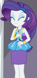 Size: 1920x4050 | Tagged: safe, imported from derpibooru, screencap, rarity, equestria girls, equestria girls series, fomo, spoiler:eqg series (season 2), bracelet, clothes, cropped, cutie mark, cutie mark on clothes, eyes closed, female, geode of shielding, hairpin, jewelry, magical geodes, rarity peplum dress, solo