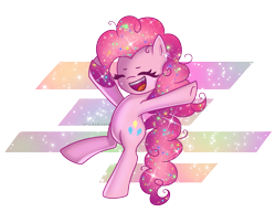 Size: 2645x2142 | Tagged: safe, artist:opal_radiance, imported from derpibooru, pinkie pie, pony, bipedal, cute, diapinkes, eyes closed, high res, open mouth, solo, sparkles, speedpaint