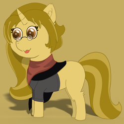 Size: 3381x3376 | Tagged: safe, alternate version, artist:eminent entropy, imported from derpibooru, oc, oc only, oc:beige, pony, unicorn, :p, clothes, high res, simple background, solo, tongue out