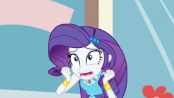 Size: 3410x1920 | Tagged: safe, imported from derpibooru, screencap, rarity, display of affection, equestria girls, equestria girls series, bracelet, clothes, cutie mark, cutie mark on clothes, female, geode of shielding, hairpin, jewelry, magical geodes, open mouth, rarity peplum dress, solo