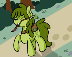 Size: 1920x1524 | Tagged: safe, artist:dinkyuniverse, imported from derpibooru, oakey doke, pony, atg 2021, eyes closed, mouth hold, newbie artist training grounds, solo, twig