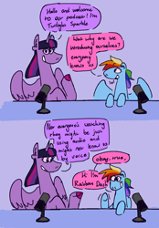 Size: 952x1368 | Tagged: safe, artist:tezzart, artist:tezzbot, imported from derpibooru, rainbow dash, twilight sparkle, alicorn, pegasus, comic, dialogue, podcast, twilight sparkle (alicorn)