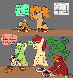 Size: 1131x1205 | Tagged: artist needed, safe, imported from derpibooru, apple bloom, applejack, big macintosh, bright mac, granny smith, pear butter, earth pony, comic, dialogue