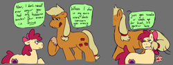 Size: 640x240 | Tagged: safe, artist:tezzart, artist:tezzbot, imported from derpibooru, apple bloom, applejack, rainbow dash, earth pony, appledash, comic, dialogue, female, lesbian, shipping, simple background