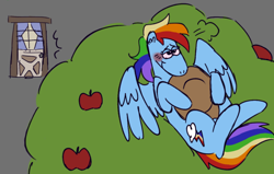 Size: 640x407 | Tagged: safe, artist:tezzart, artist:tezzbot, imported from derpibooru, applejack, rainbow dash, earth pony, pegasus, appledash, applejack's hat, comic, cowboy hat, female, hat, lesbian, shipping, simple background