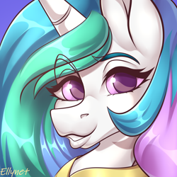 Size: 2000x2000 | Tagged: safe, alternate version, artist:ellynet, imported from derpibooru, princess celestia, alicorn, pony, alternate character, bust, high res, portrait, solo