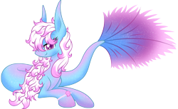 Size: 2783x1708 | Tagged: safe, artist:cayfie, imported from derpibooru, oc, oc only, merpony, seapony (g4), adoption, female, fish tail, flowing tail, jewelry, looking at you, lying down, necklace, pearl necklace, pink mane, purple eyes, seashell, simple background, smiling, solo, tail, transparent background