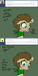 Size: 650x1302 | Tagged: safe, artist:toadstool-prancer, imported from derpibooru, doctor whooves, time turner, oc, oc:tantamount, pony, blushing, cute, disguise, disguised changeling, nervous, solo, tantamount time turner