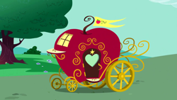 Size: 1280x720 | Tagged: safe, imported from derpibooru, screencap, season 1, the best night ever, apple carriage, background, bush, cloud, day, no pony, scenic ponyville, tree