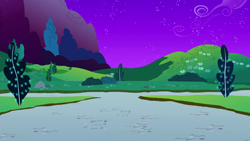 Size: 1280x720 | Tagged: safe, imported from derpibooru, screencap, season 1, the best night ever, background, canterlot, cloud, grass, hill, mountain, night, no pony, scenic ponyville, stars, tree