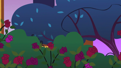 Size: 1280x720 | Tagged: safe, imported from derpibooru, screencap, the best night ever, background, bush, canterlot, flower, garden, no pony, rose, scenic ponyville, tree