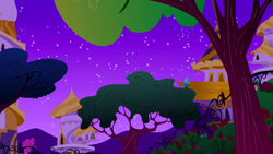 Size: 1280x720 | Tagged: safe, imported from derpibooru, screencap, season 1, the best night ever, background, bush, canterlot, canterlot castle, flower, night, no pony, rose, scenic ponyville, stars, tree