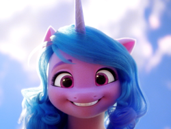 Size: 1144x858 | Tagged: safe, imported from derpibooru, screencap, izzy moonbow, pony, unicorn, spoiler:my little pony: a new generation, 3d, beautiful, cropped, female, g5, hi new friend, looking at you, mare, my little pony: a new generation, smiling, solo