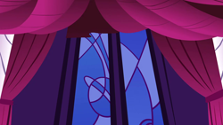 Size: 1280x720 | Tagged: safe, imported from derpibooru, screencap, the best night ever, background, canterlot castle interior, curtain, curtains, liminal space, no pony, scenic ponyville, stained glass, stained glass window, window