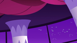 Size: 1280x720 | Tagged: safe, imported from derpibooru, screencap, season 1, the best night ever, background, canterlot castle interior, column, liminal space, night, no pony, scenic ponyville, stars, window