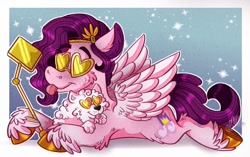 Size: 1320x831 | Tagged: safe, artist:millefaller, imported from derpibooru, pipp petals, dog, pegasus, pony, abstract background, adorapipp, cellphone, cheek fluff, cloudpuff, cute, deviantart watermark, female, g5, glasses, hoof fluff, mare, obtrusive watermark, phone, selfie, smartphone, sparkles, tongue out, unshorn fetlocks, watermark, wings
