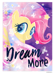 Size: 750x1000 | Tagged: safe, imported from derpibooru, fluttershy, butterfly, pegasus, pony, cropped, design, female, g4, mare, merchandise, official, purple background, shirt design, simple background, solo, stars, text, transparent background