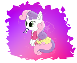 Size: 3900x3200 | Tagged: safe, artist:_rynn, imported from derpibooru, rarity, sweetie belle, pony, unicorn, clothes, cute, diasweetes, dress, ear fluff, equestria girls outfit, female, filly, high res, mouth hold, plushie, sitting