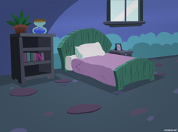 Size: 12500x9252 | Tagged: safe, artist:pegasko, imported from derpibooru, background, bed, bedroom, bookcase, bookshelf, high res, interior, no pony, room, starlight's room, window