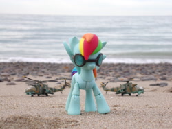 Size: 2048x1536 | Tagged: safe, artist:dingopatagonico, imported from derpibooru, rainbow dash, pony, beach, goggles, guardians of harmony, helicopter, irl, mi-24, misadventures of the guardians, photo, solo, toy